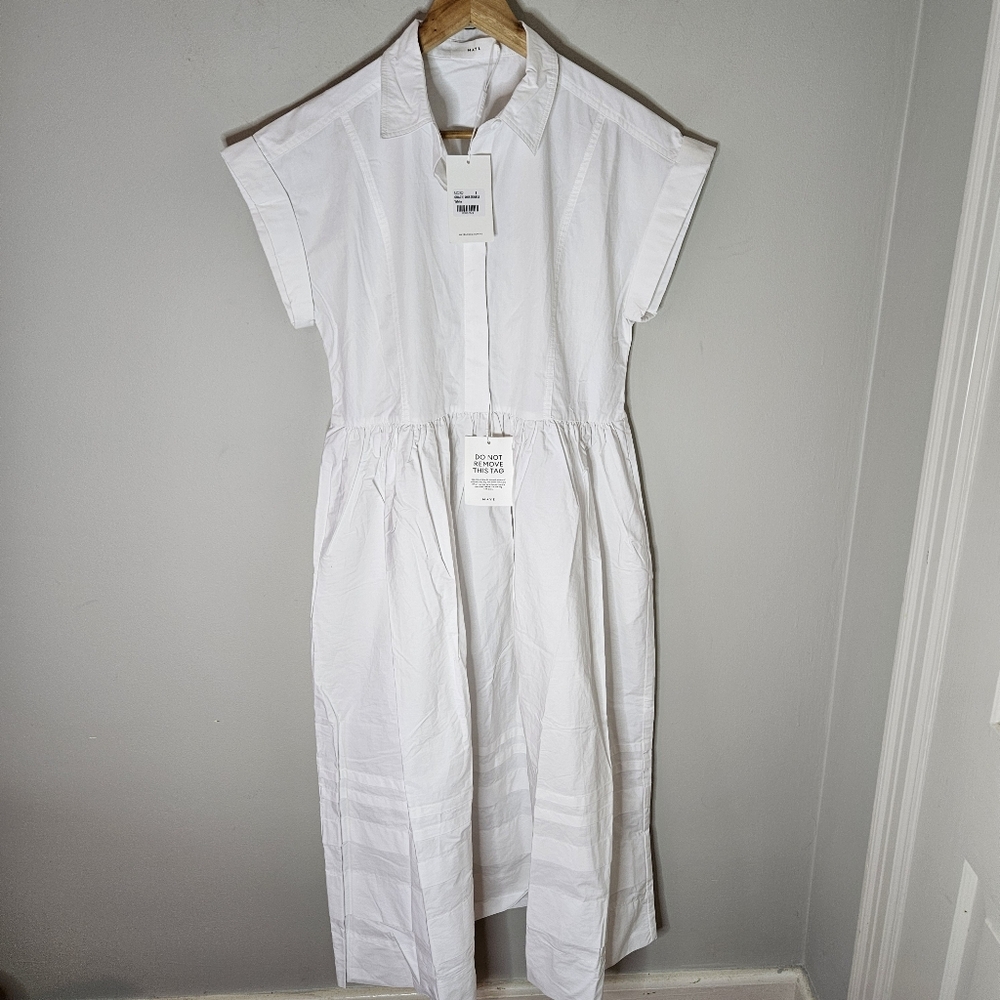 Maye Gracie Shirtdress Midi Maxi Dress White Cotton Cap Sleeves S Small NWT - Picture 2 of 12